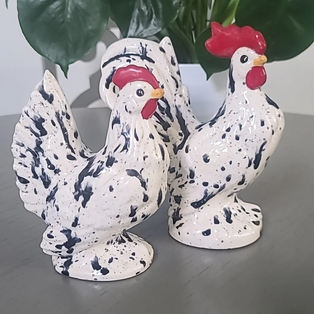Speckled Rooster Figurines Set Of 2